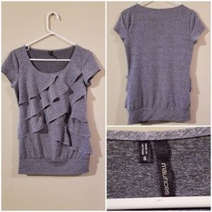 Super cute gray silky ruffled shirt